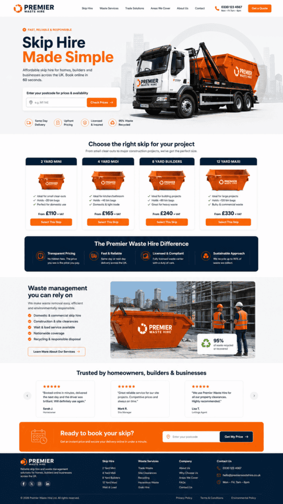 Skip hire website design concept 7
